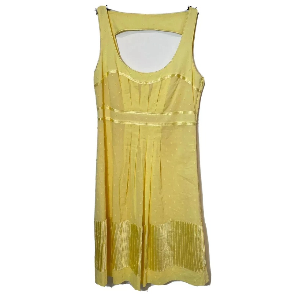 Cynthia Steffe Swiss Dot Silk‎ A-Line Dress Womens Size 6 Yellow Pleated